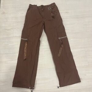 XXIII Brown Cargo Pants Zip Pockets Drawstring Ankle Sz Small VIKTA WIDE LEG
